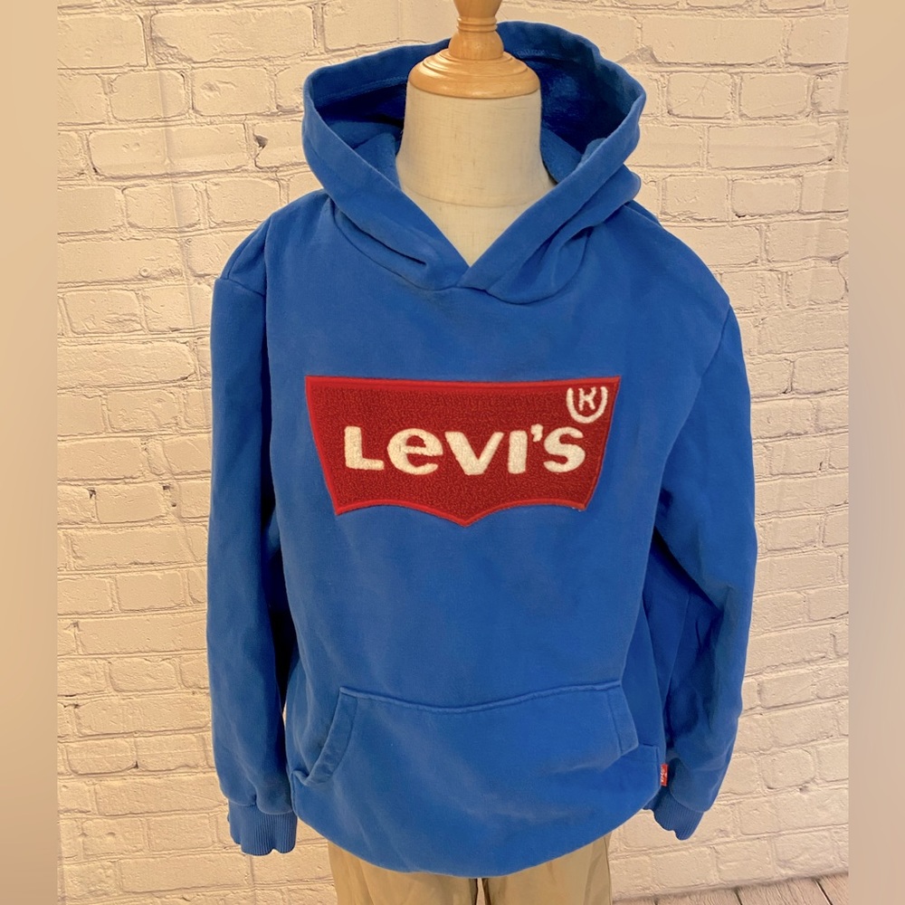 Levi’s M(10-12) Blue Hoodie w/ Red fuzzy emblem